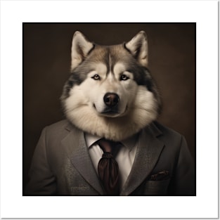 Alaskan Malamute Dog in Suit Posters and Art